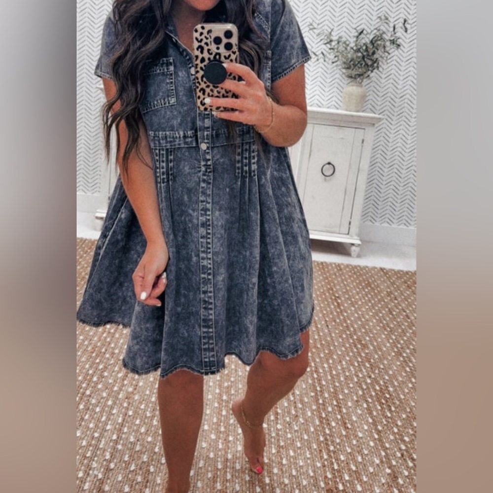 Hem & Thread Black Jean Distressed Wash Casual Dress